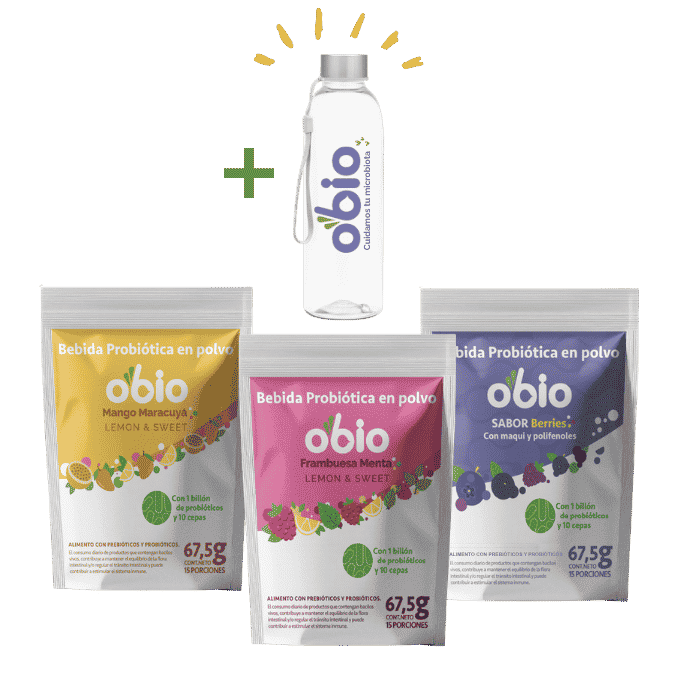 Pack Probióticos + Fibra Prebiótica OBIO: Plan 45 Días+ Botella 650cc