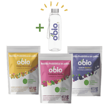 Pack Probióticos + Fibra Prebiótica OBIO: Plan 45 Días+ Botella 650cc