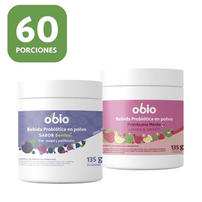 2-Pack Probióticos + Fibra Prebiótica OBIO: Dúo Berries (60 Porciones)