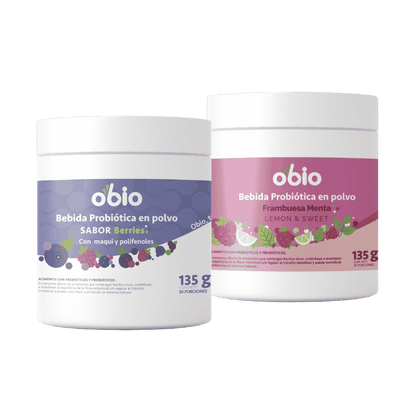 2-Pack Probióticos + Fibra Prebiótica OBIO: Dúo Berries (60 Porciones)