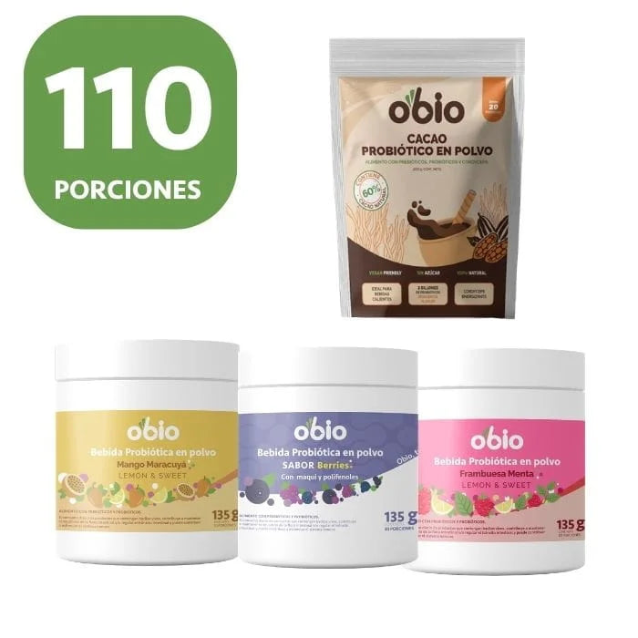 4-Pack Probióticos + Fibra Prebiótica OBIO: Full Sabores (110 Porciones)
