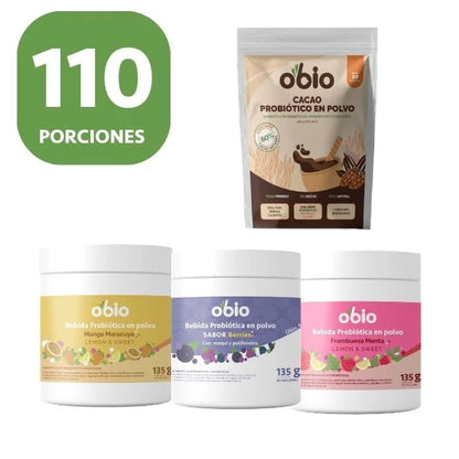 4-Pack Probióticos + Fibra Prebiótica OBIO: Full Sabores (110 Porciones)