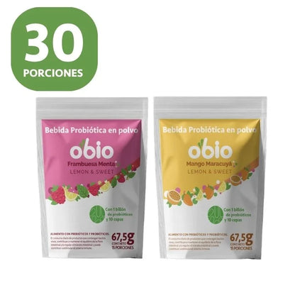 Pack Probióticos + Fibra Prebiótica OBIO: Mix Cítrico y Frutal (30 Porciones)