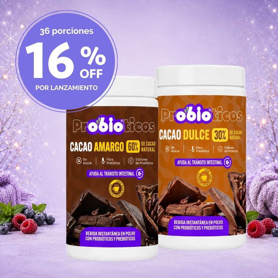 Probióticos + Fibra Prebiótica OBIO: Pack Dúo Cacao (36 Porciones)