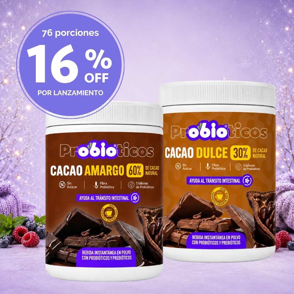 Probióticos + Fibra Prebiótica OBIO: Pack Dúo Cacao (76 Porciones)