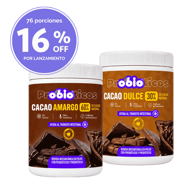 Probióticos + Fibra Prebiótica OBIO: Pack Dúo Cacao (76 Porciones)