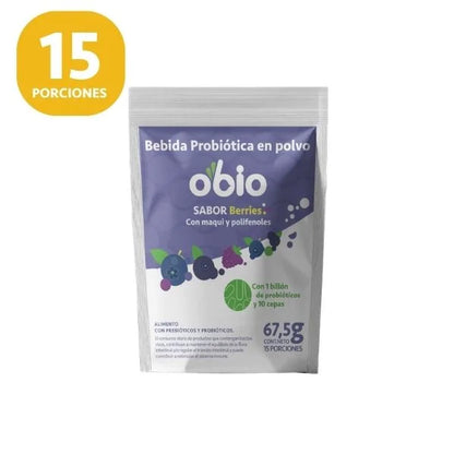 Probióticos + Fibra Prebiótica OBIO: Sabor Berries Maqui (15 Porciones)