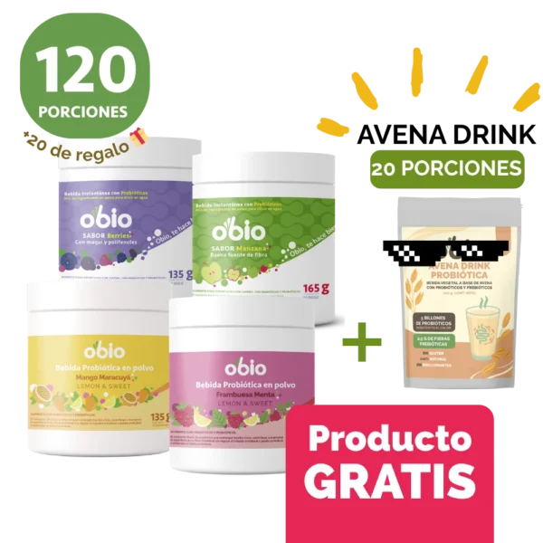 4-Pack full sabores Obio 120 Porciones + 20 porc. AVENA DRINK
